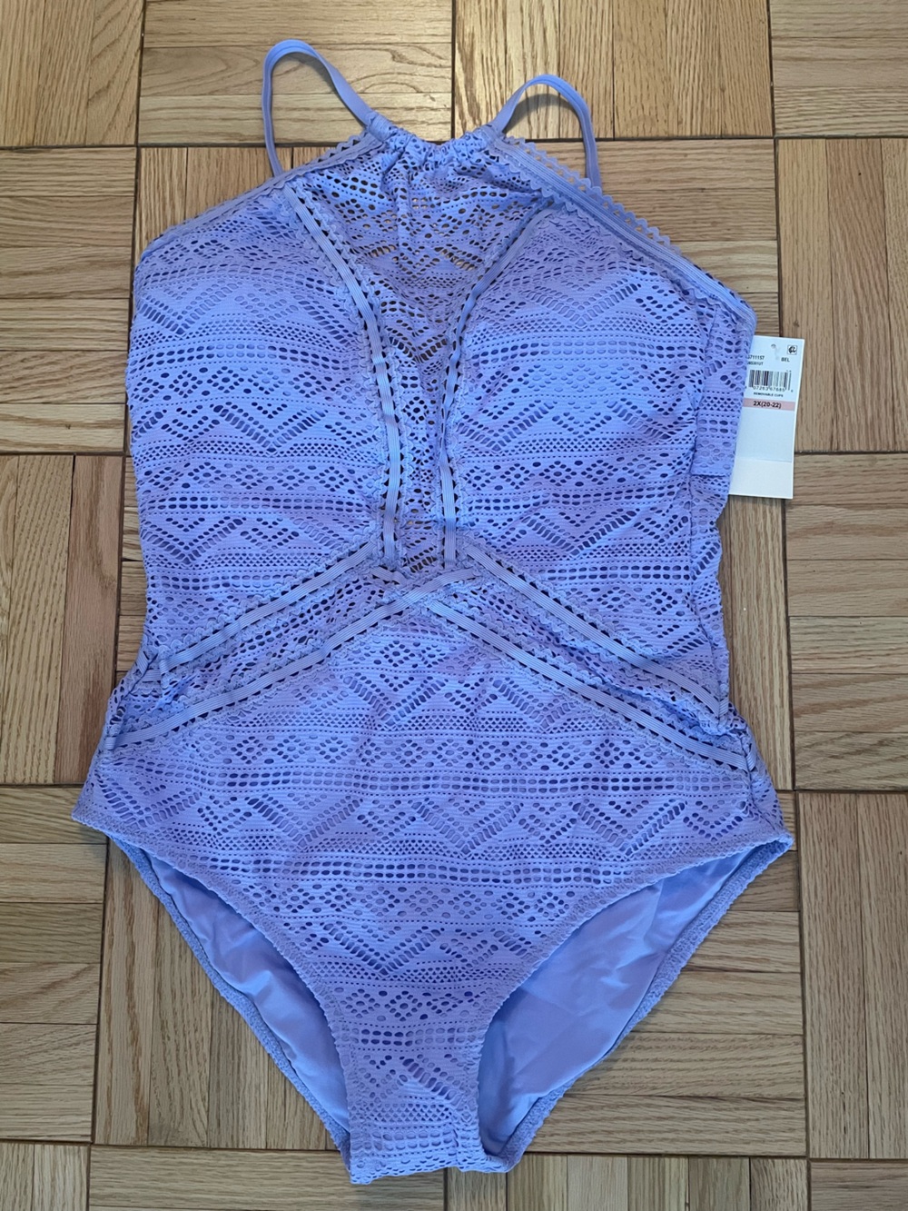BECCA by Rebecca Virtue Lavender Crochet High-Neck One-Piece Swimsuit